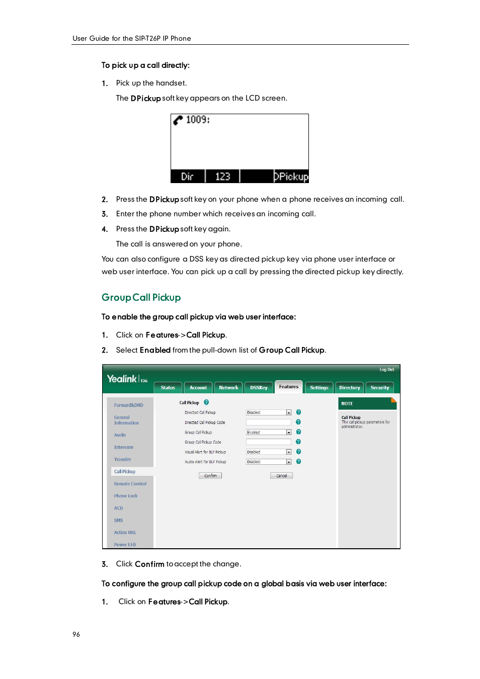 Group call pickup | Yealink SIP-T26P User Manual | Page 108 / 150