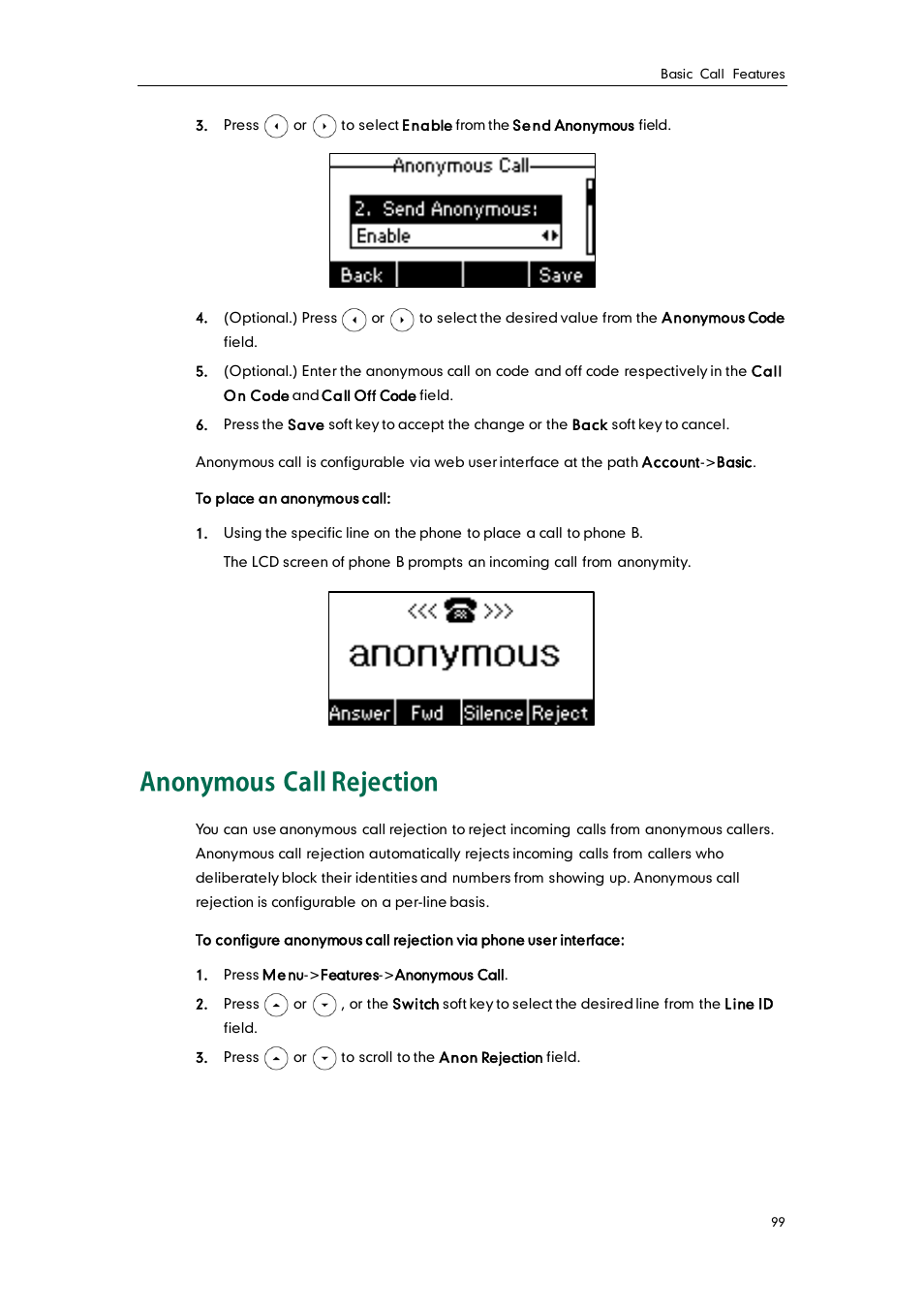 Anonymous call rejection | Yealink SIP-T26P User Manual | Page 111 / 150