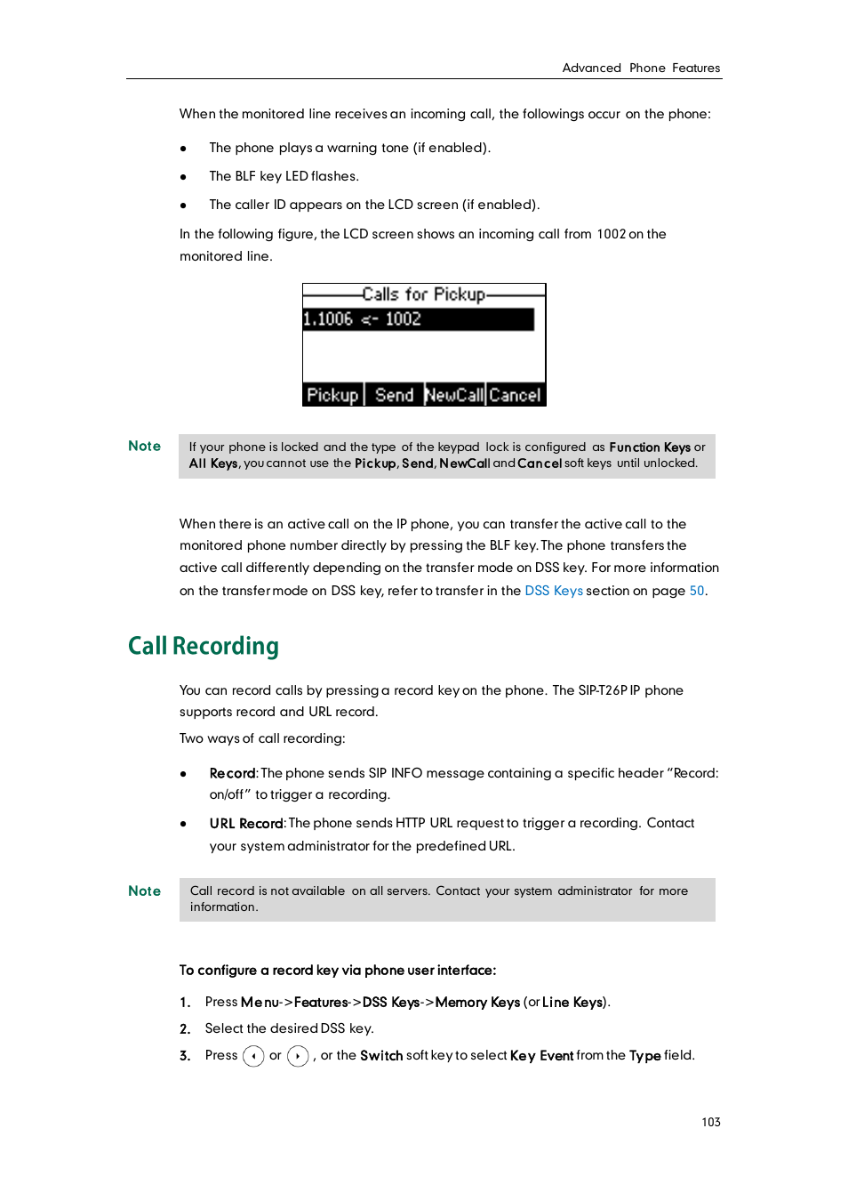 Call recording | Yealink SIP-T26P User Manual | Page 115 / 150