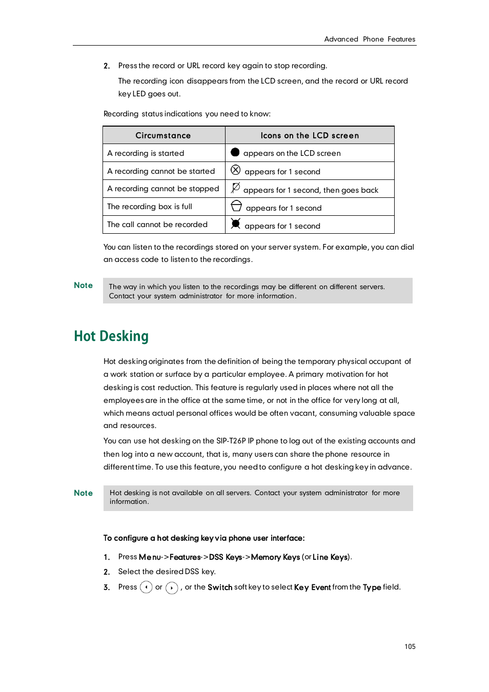Hot desking | Yealink SIP-T26P User Manual | Page 117 / 150