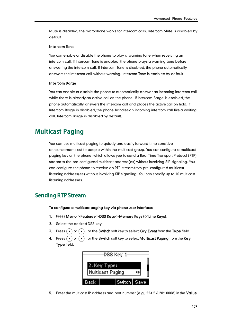 Multicast paging, Sending rtp stream, Multicast | Paging | Yealink SIP-T26P User Manual | Page 121 / 150