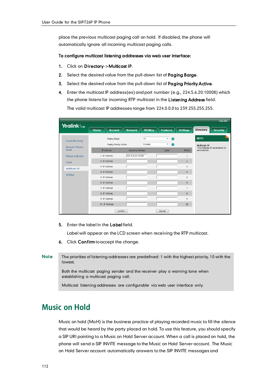 Music on hold | Yealink SIP-T26P User Manual | Page 124 / 150