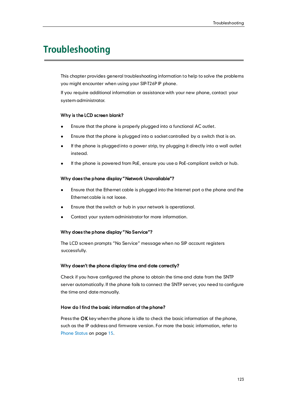 Troubleshooting | Yealink SIP-T26P User Manual | Page 135 / 150