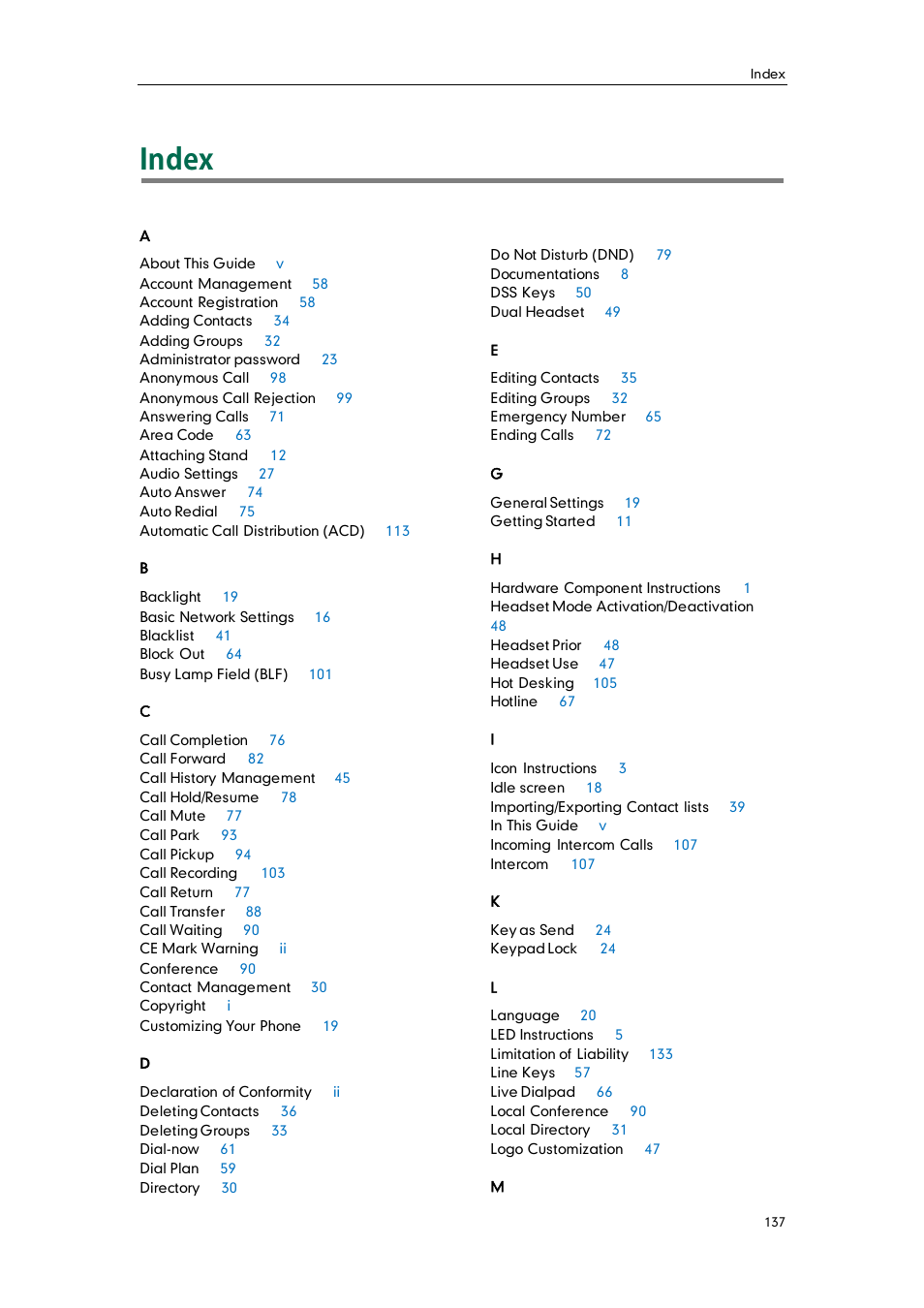 Index | Yealink SIP-T26P User Manual | Page 149 / 150