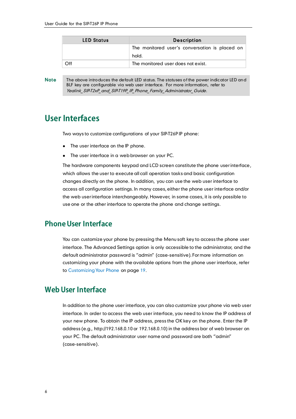 User interfaces, Phone user interface, Web user interface | Yealink SIP-T26P User Manual | Page 18 / 150