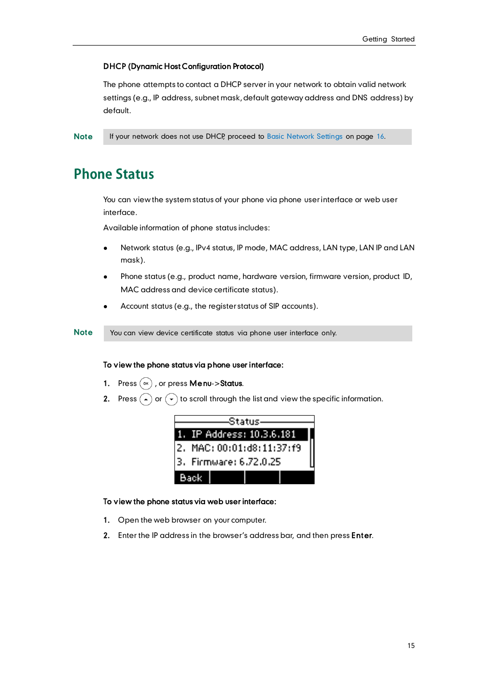 Phone status | Yealink SIP-T26P User Manual | Page 27 / 150