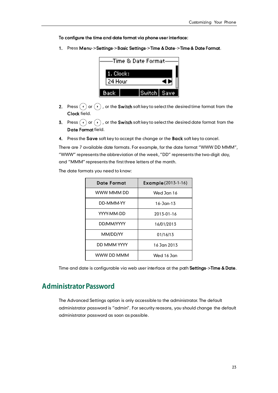 Administrator password | Yealink SIP-T26P User Manual | Page 35 / 150