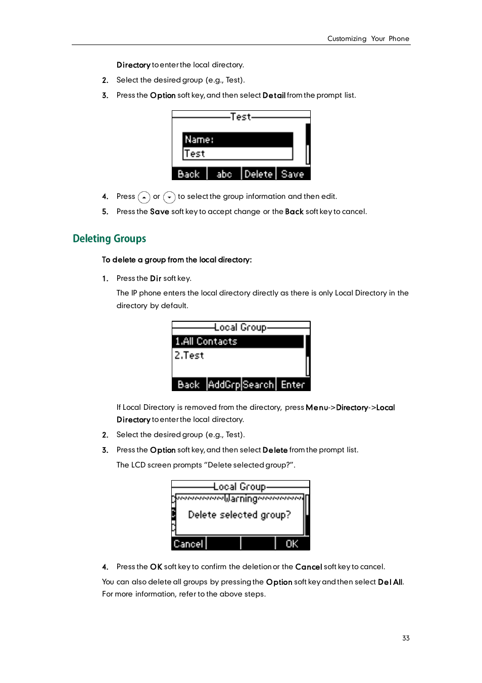 Deleting groups | Yealink SIP-T26P User Manual | Page 45 / 150