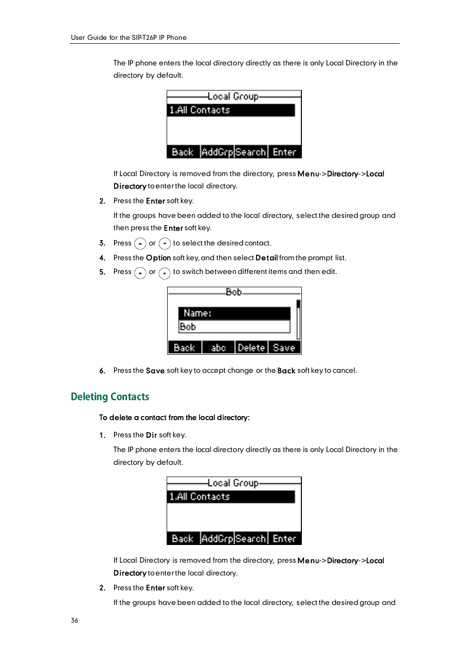 Deleting contacts | Yealink SIP-T26P User Manual | Page 48 / 150