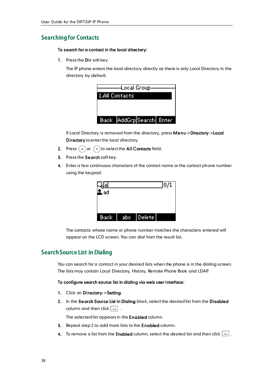 Searching for contacts, Search source list in dialing | Yealink SIP-T26P User Manual | Page 50 / 150