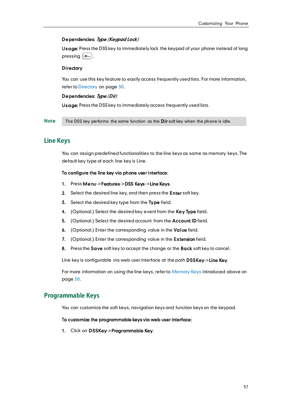 Line keys, Programmable keys | Yealink SIP-T26P User Manual | Page 69 / 150