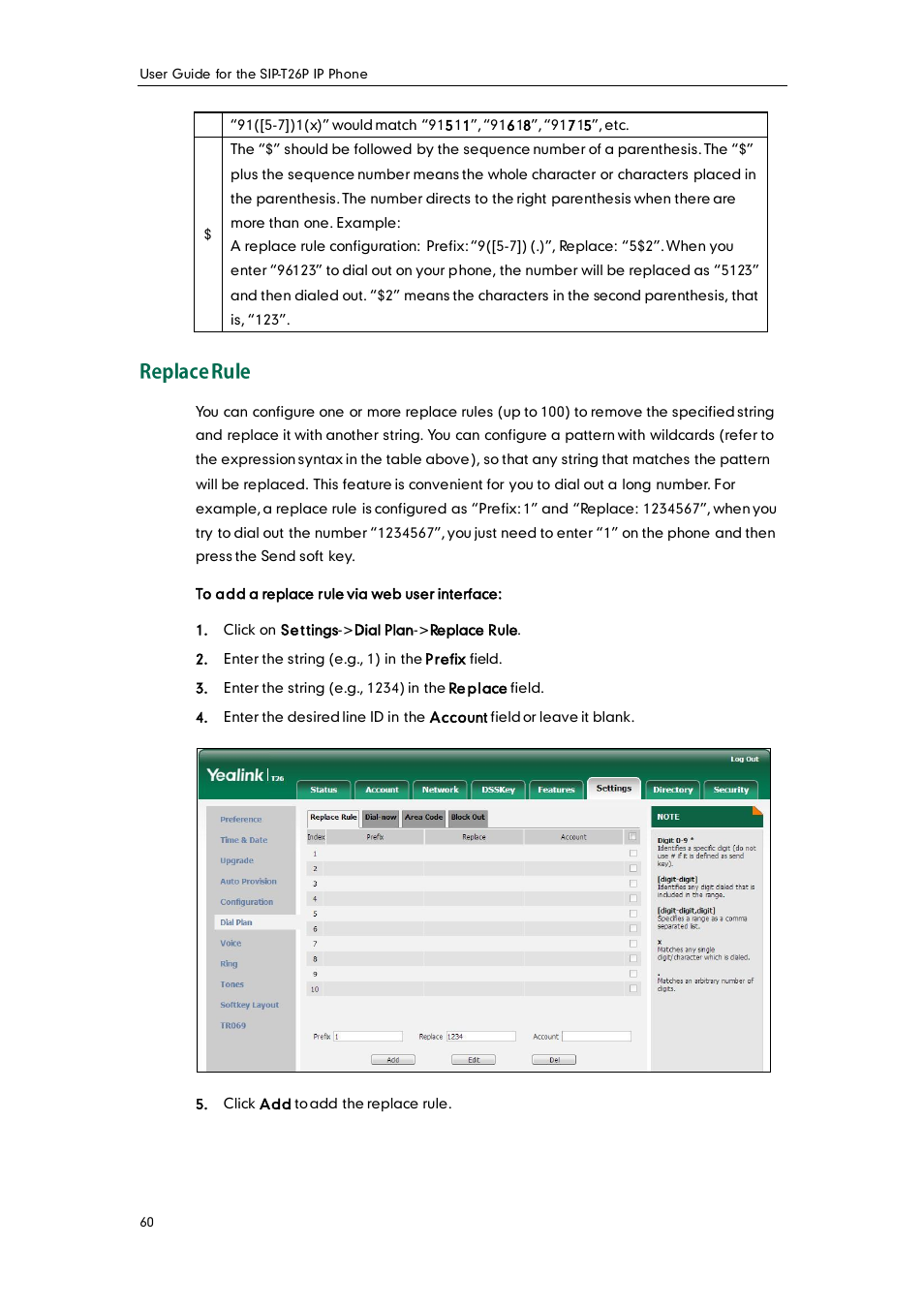 Replace rule | Yealink SIP-T26P User Manual | Page 72 / 150