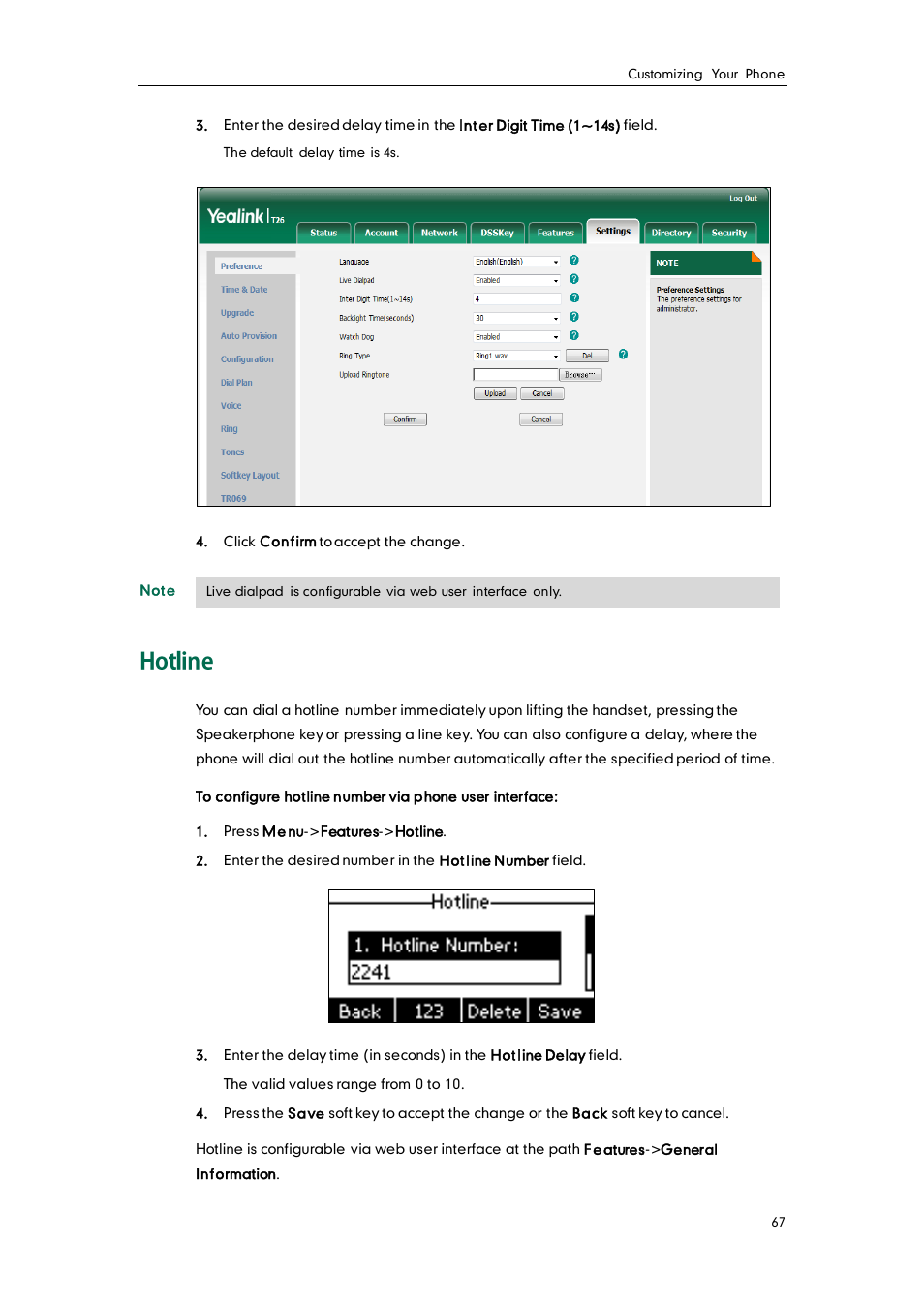 Hotline | Yealink SIP-T26P User Manual | Page 79 / 150