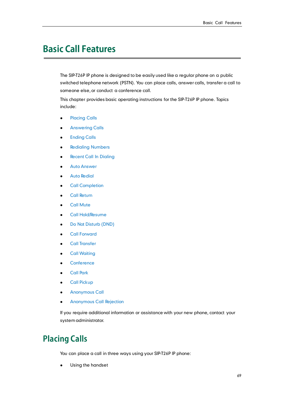 Basic call features, Placing calls | Yealink SIP-T26P User Manual | Page 81 / 150