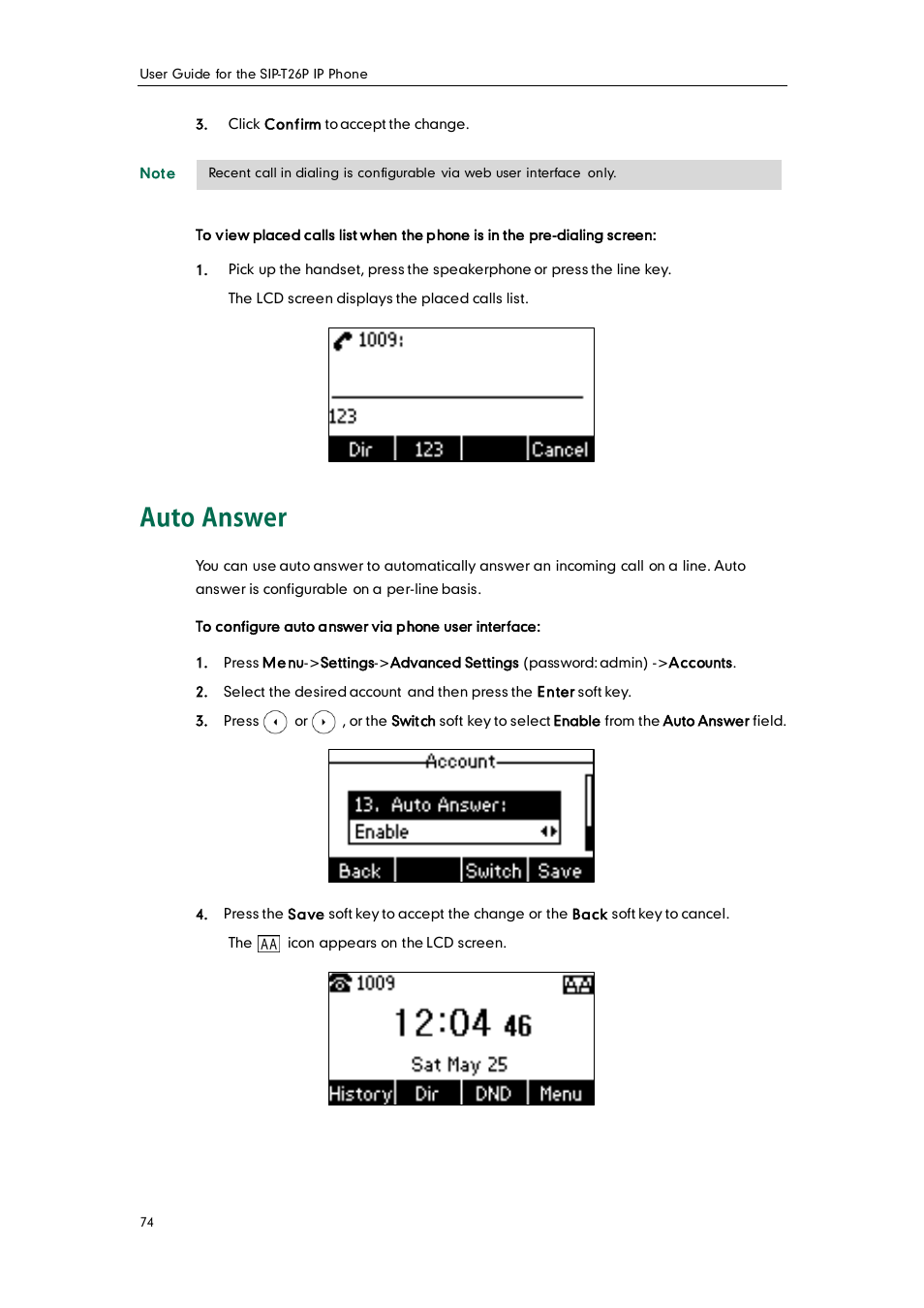 Auto answer | Yealink SIP-T26P User Manual | Page 86 / 150