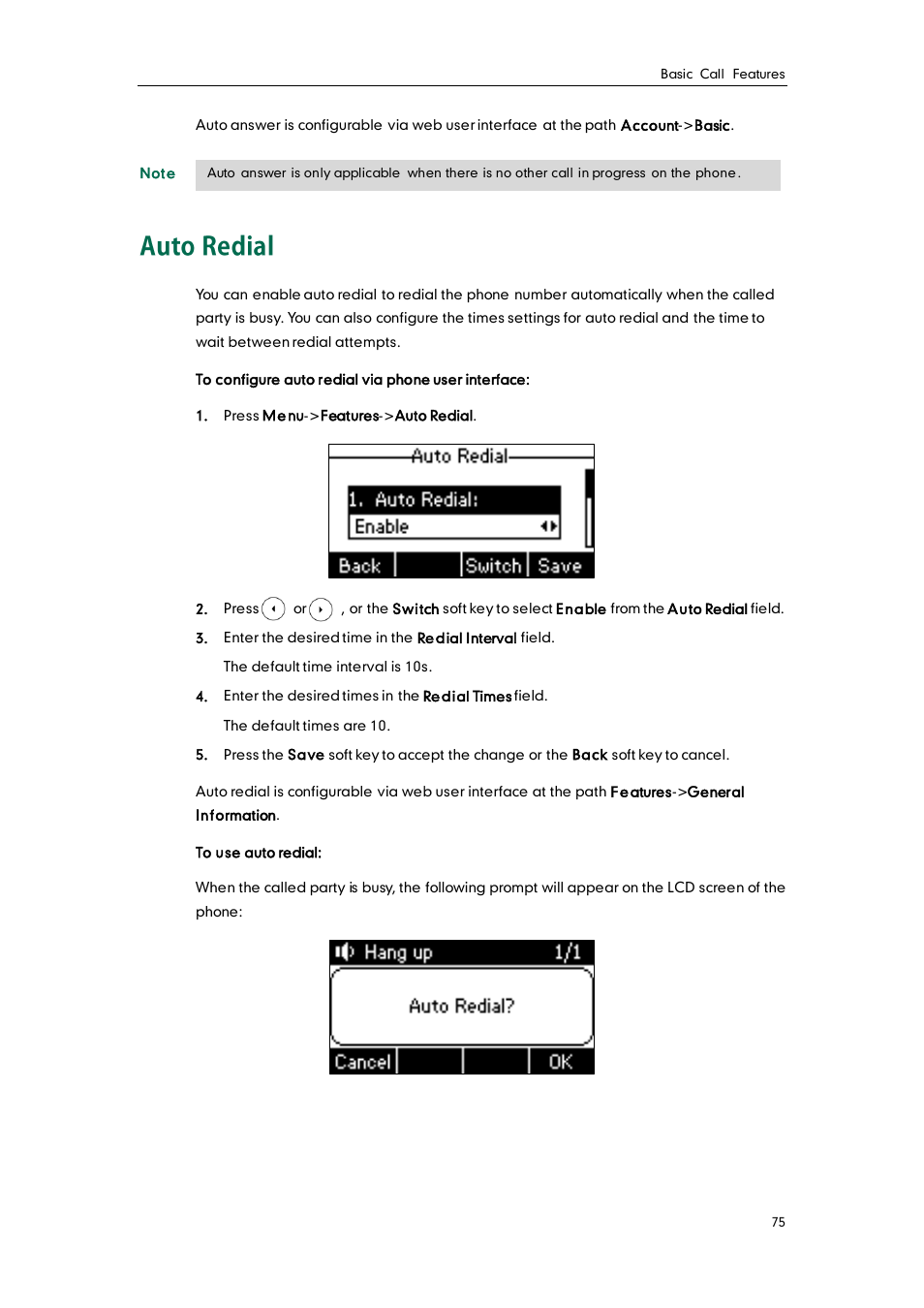 Auto redial | Yealink SIP-T26P User Manual | Page 87 / 150