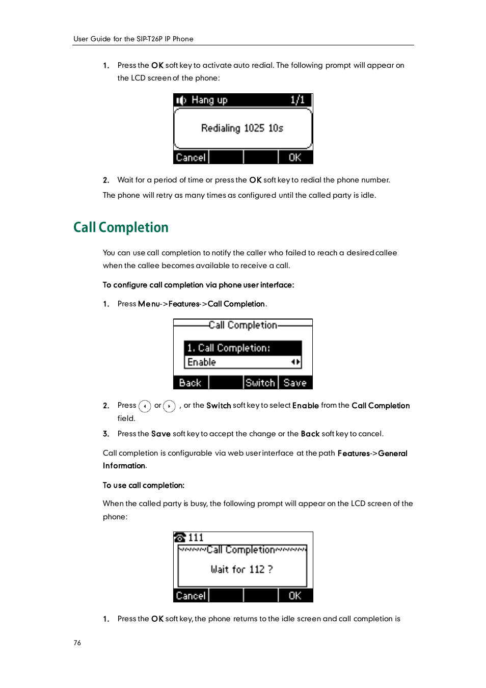 Call completion | Yealink SIP-T26P User Manual | Page 88 / 150