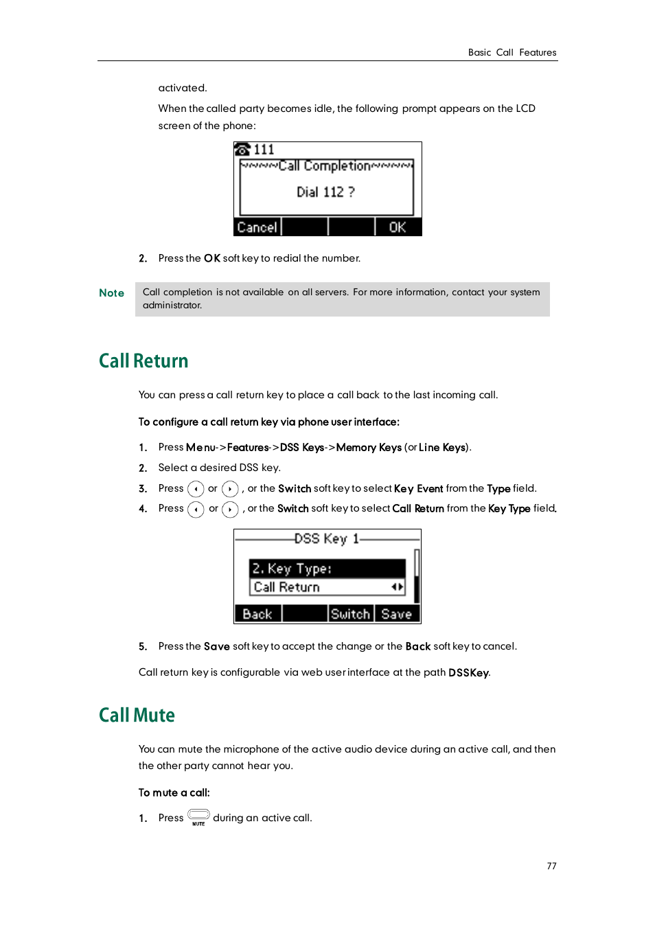 Call return, Call mute | Yealink SIP-T26P User Manual | Page 89 / 150