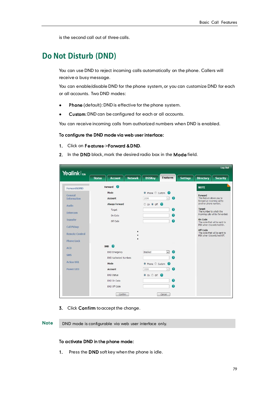 Do not disturb (dnd), Do not, Disturb (dnd) | Yealink SIP-T26P User Manual | Page 91 / 150