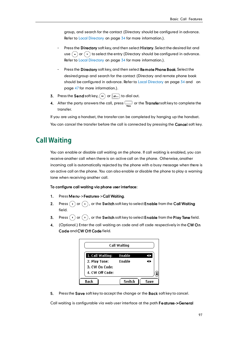 Call waiting | Yealink SIP-T28P User Manual | Page 109 / 158