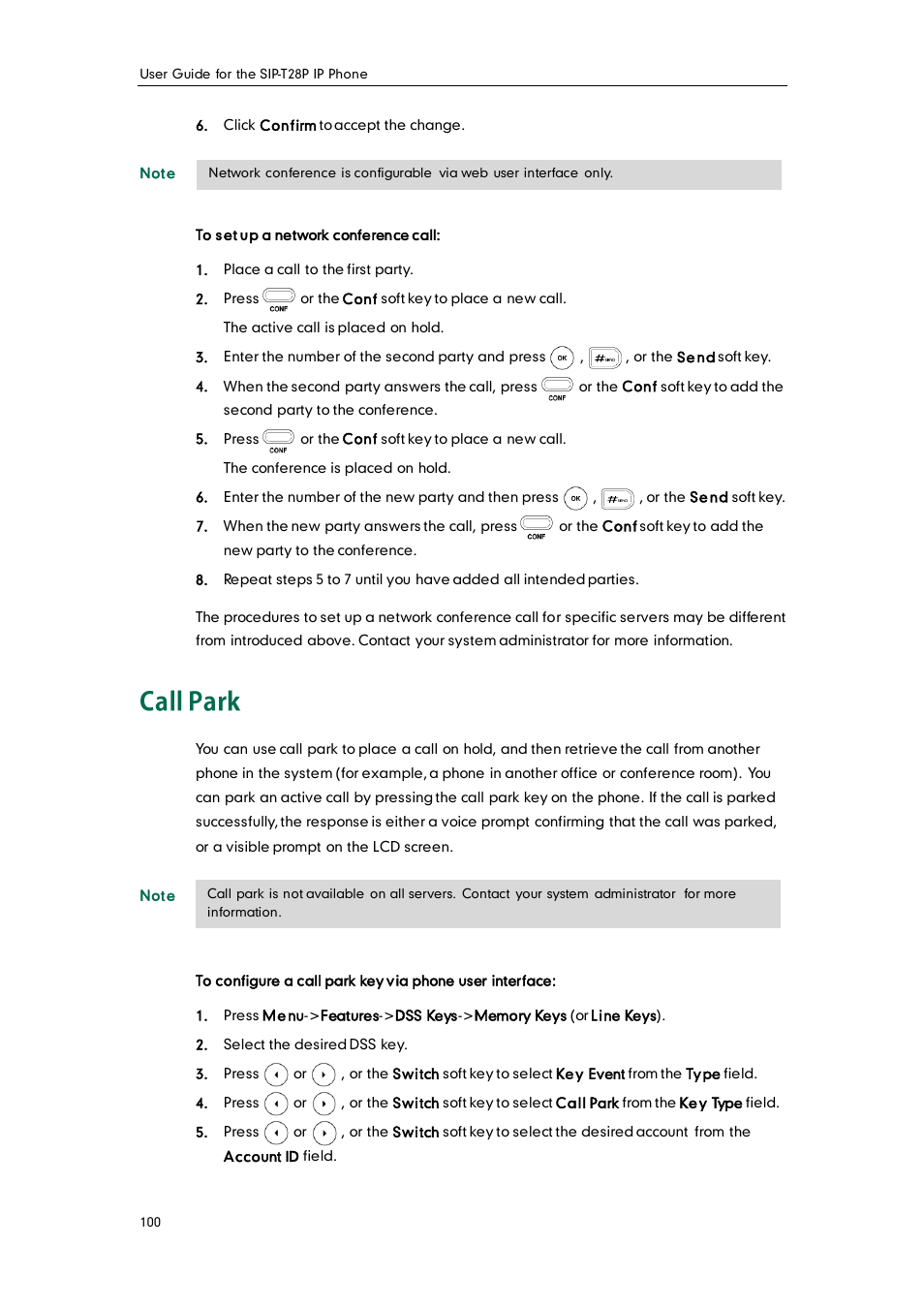 Call park | Yealink SIP-T28P User Manual | Page 112 / 158