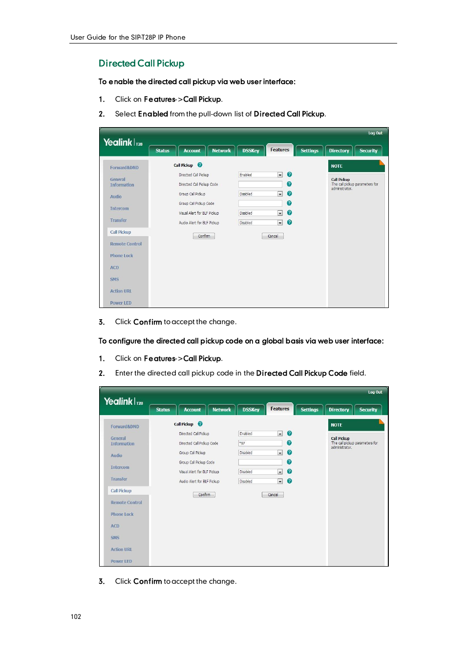 Directed call pickup | Yealink SIP-T28P User Manual | Page 114 / 158