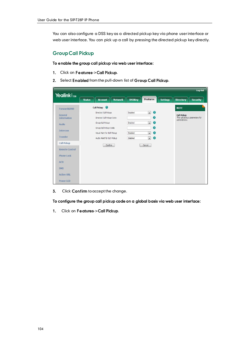 Group call pickup | Yealink SIP-T28P User Manual | Page 116 / 158