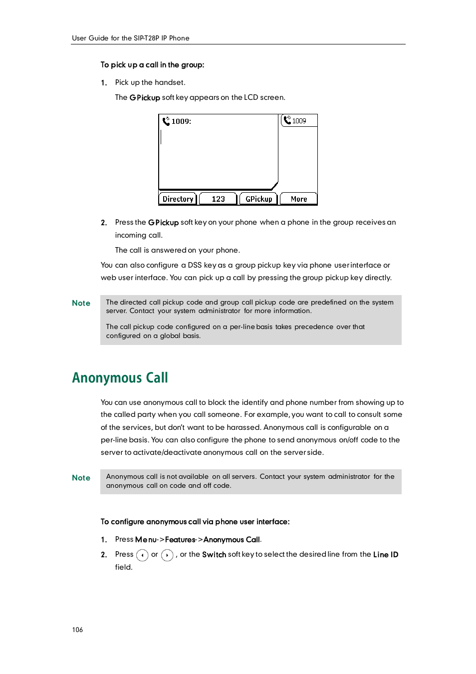 Anonymous call | Yealink SIP-T28P User Manual | Page 118 / 158