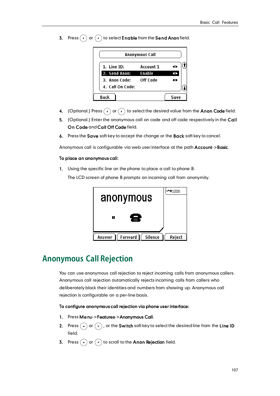 Anonymous call rejection | Yealink SIP-T28P User Manual | Page 119 / 158