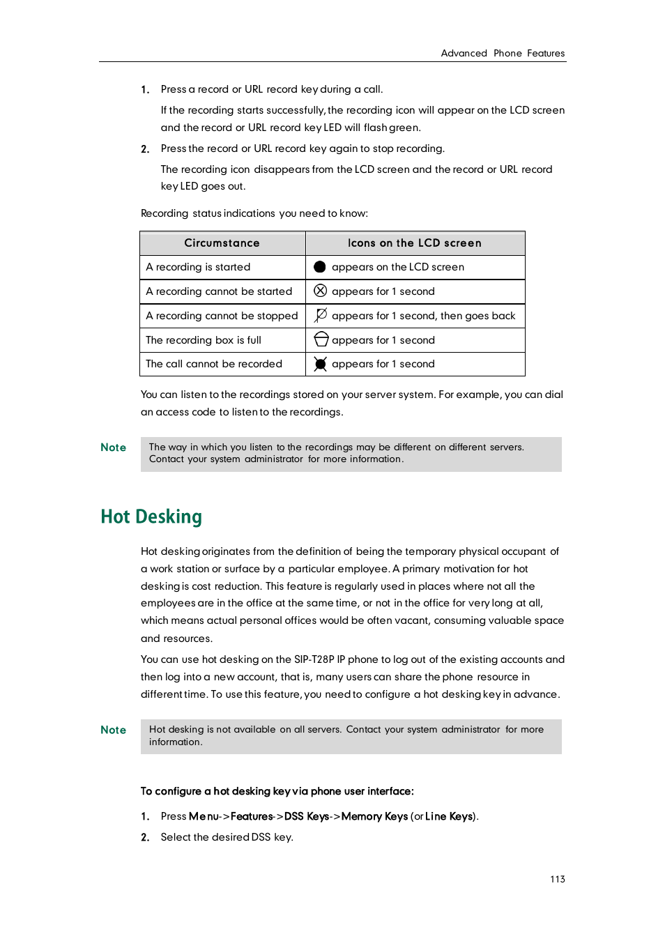 Hot desking | Yealink SIP-T28P User Manual | Page 125 / 158