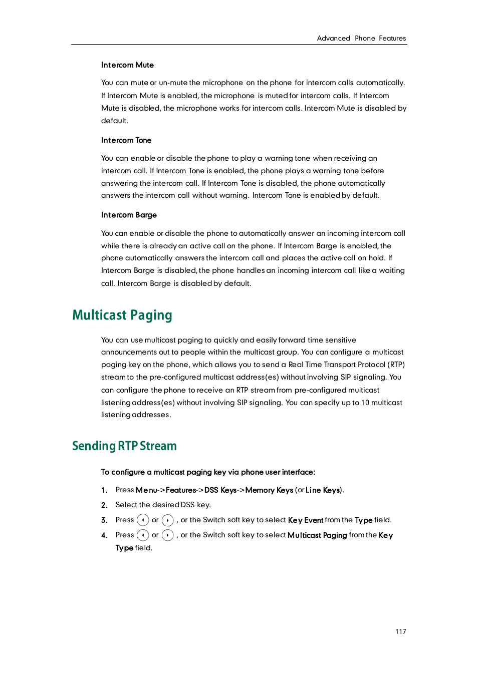 Multicast paging, Sending rtp stream | Yealink SIP-T28P User Manual | Page 129 / 158