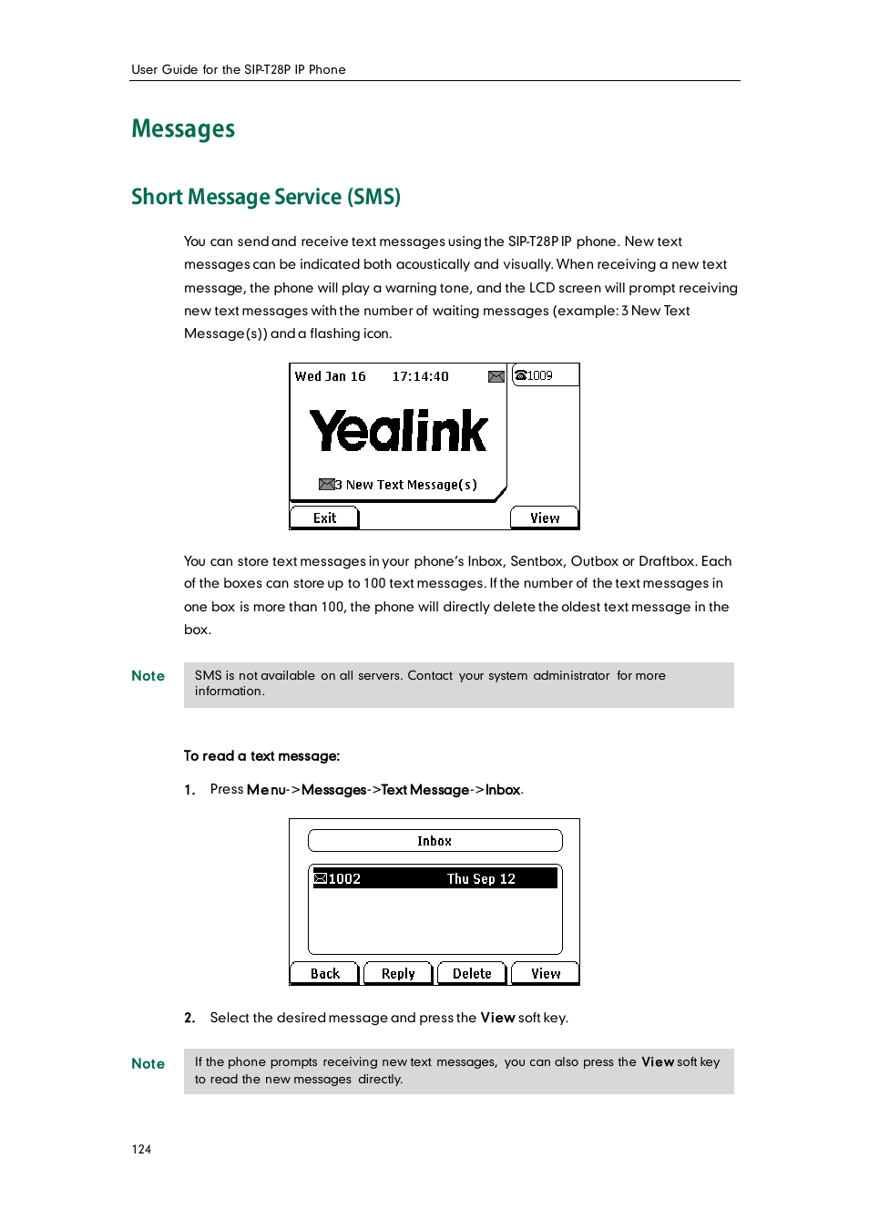Messages, Short message service (sms) | Yealink SIP-T28P User Manual | Page 136 / 158