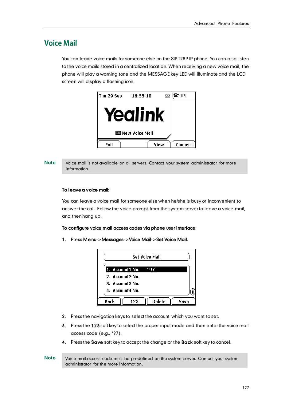 Voice mail | Yealink SIP-T28P User Manual | Page 139 / 158
