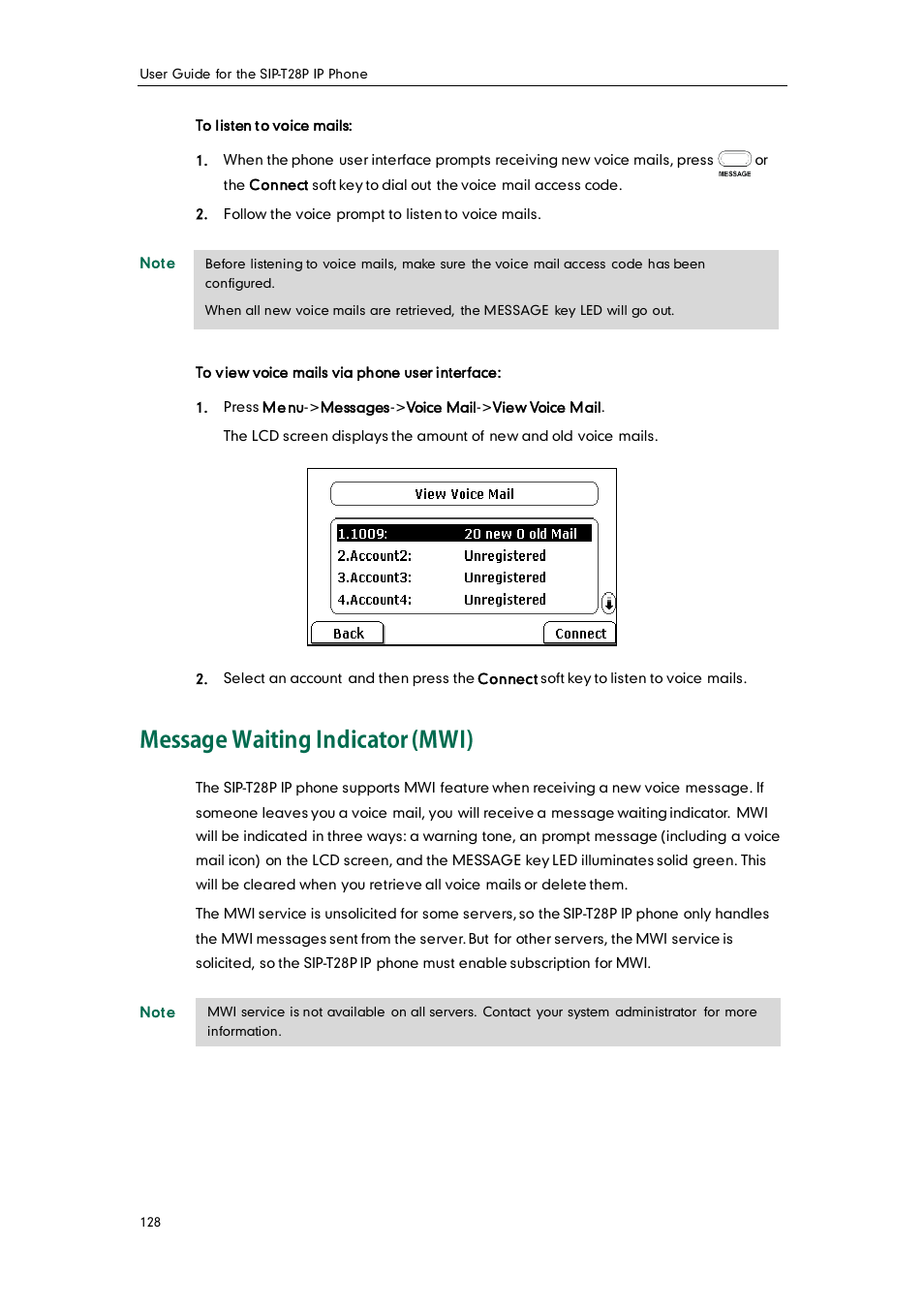 Message waiting indicator (mwi) | Yealink SIP-T28P User Manual | Page 140 / 158