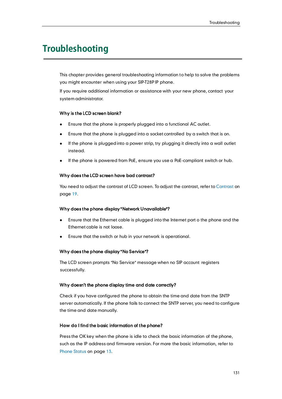 Troubleshooting | Yealink SIP-T28P User Manual | Page 143 / 158