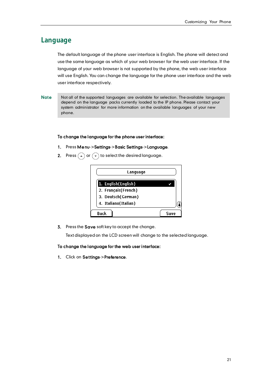 Language | Yealink SIP-T28P User Manual | Page 33 / 158