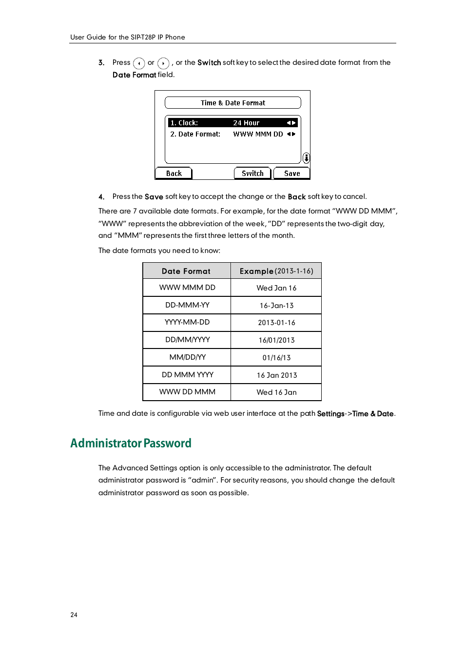 Administrator password | Yealink SIP-T28P User Manual | Page 36 / 158