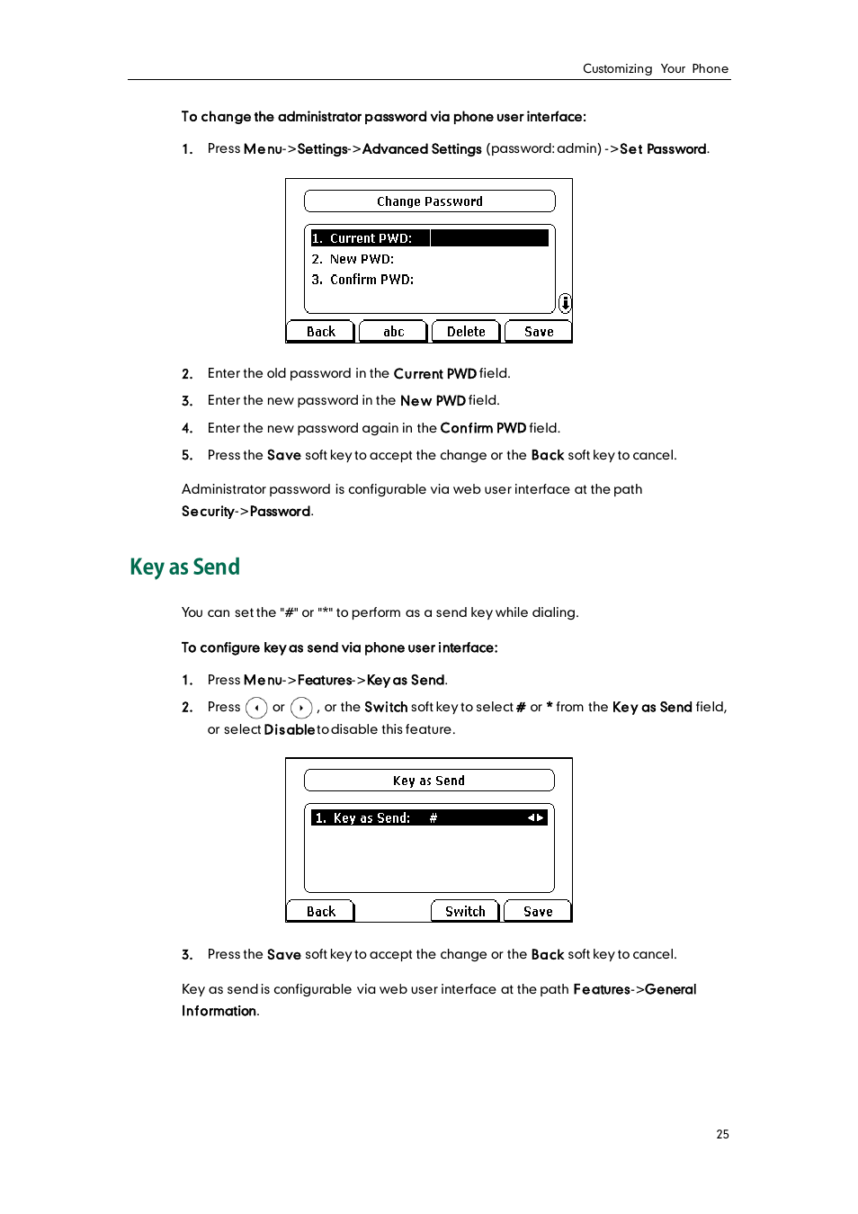 Key as send | Yealink SIP-T28P User Manual | Page 37 / 158