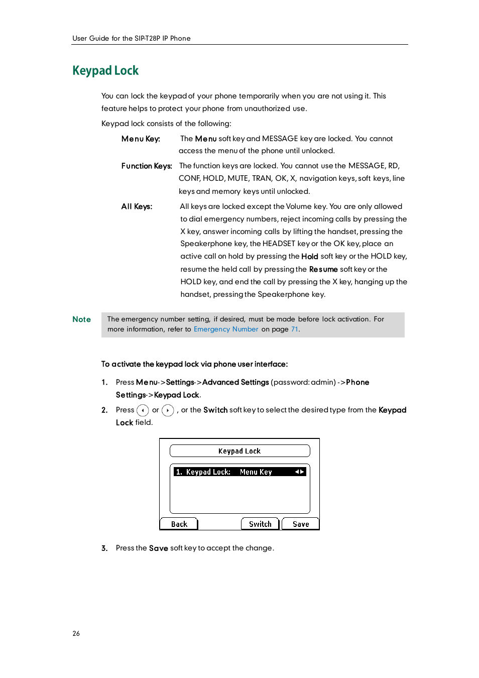 Keypad lock | Yealink SIP-T28P User Manual | Page 38 / 158