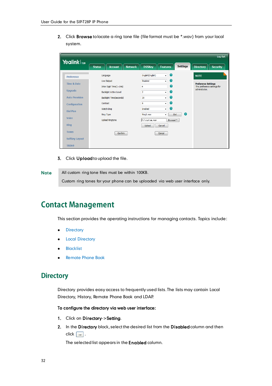 Contact management, Directory | Yealink SIP-T28P User Manual | Page 44 / 158