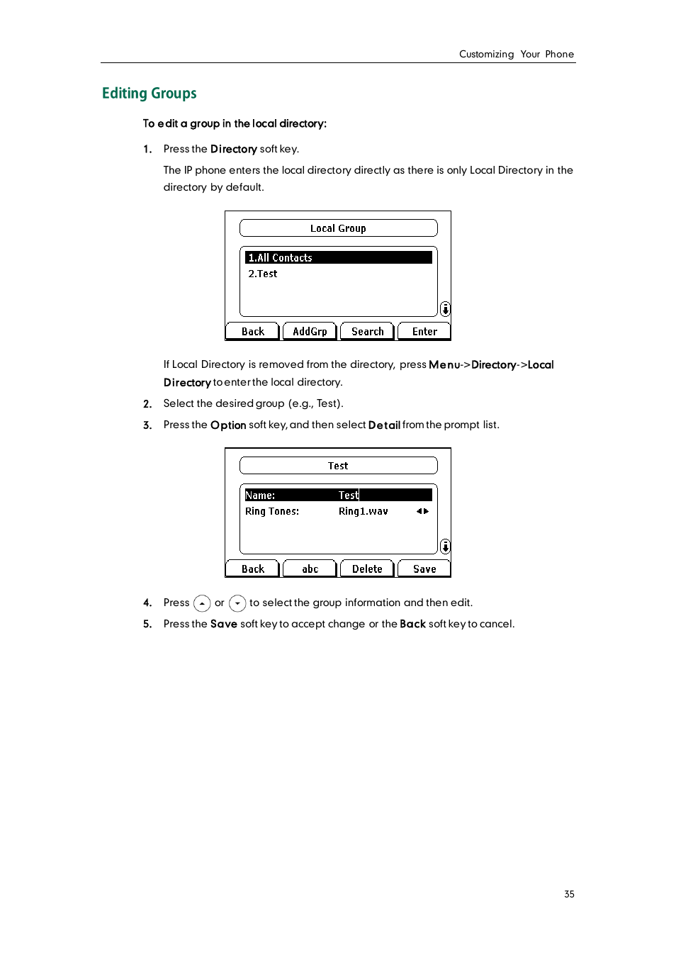 Editing groups | Yealink SIP-T28P User Manual | Page 47 / 158