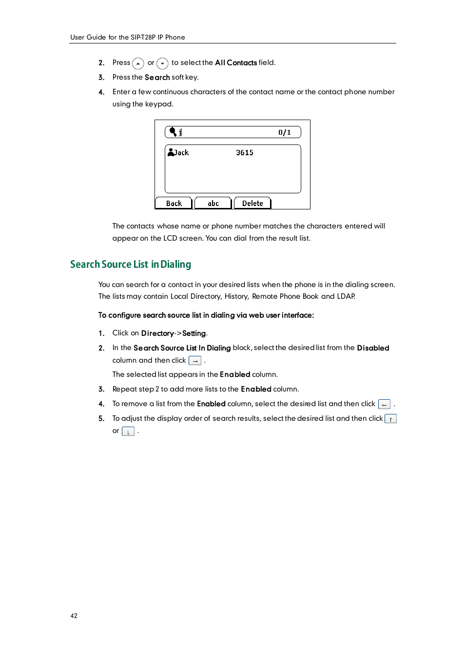 Search source list in dialing | Yealink SIP-T28P User Manual | Page 54 / 158