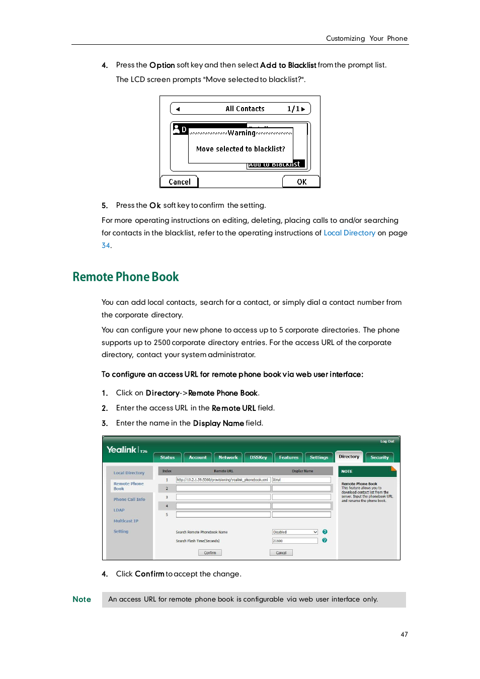 Remote phone book, Remote phone, Book | Yealink SIP-T28P User Manual | Page 59 / 158