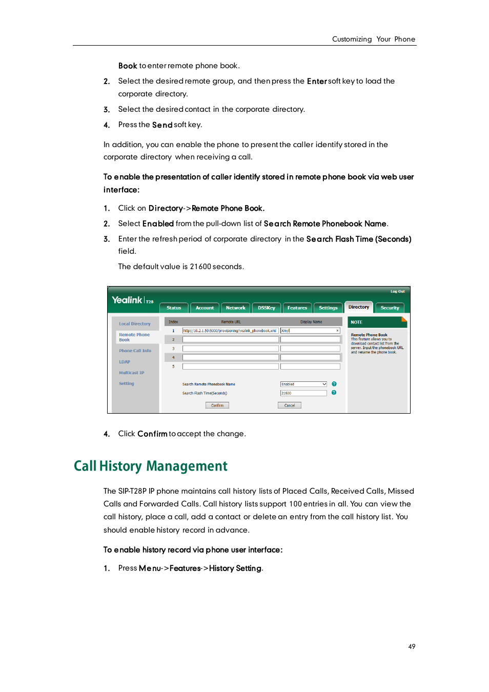 Call history management | Yealink SIP-T28P User Manual | Page 61 / 158