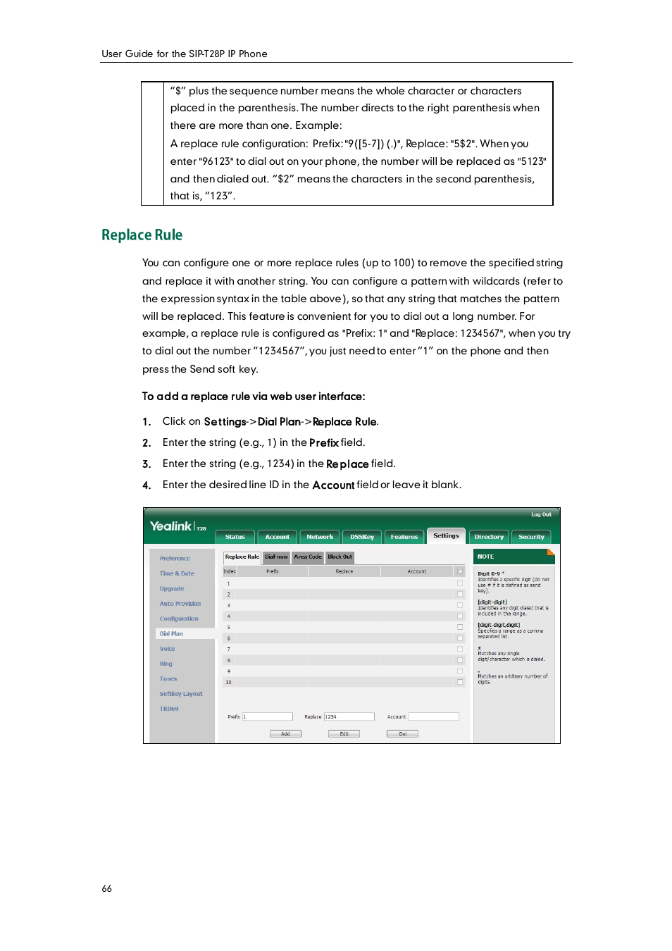 Replace rule | Yealink SIP-T28P User Manual | Page 78 / 158