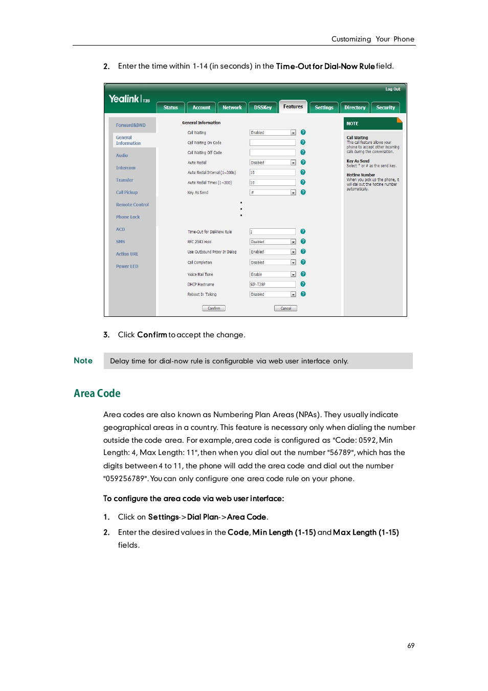 Area code | Yealink SIP-T28P User Manual | Page 81 / 158