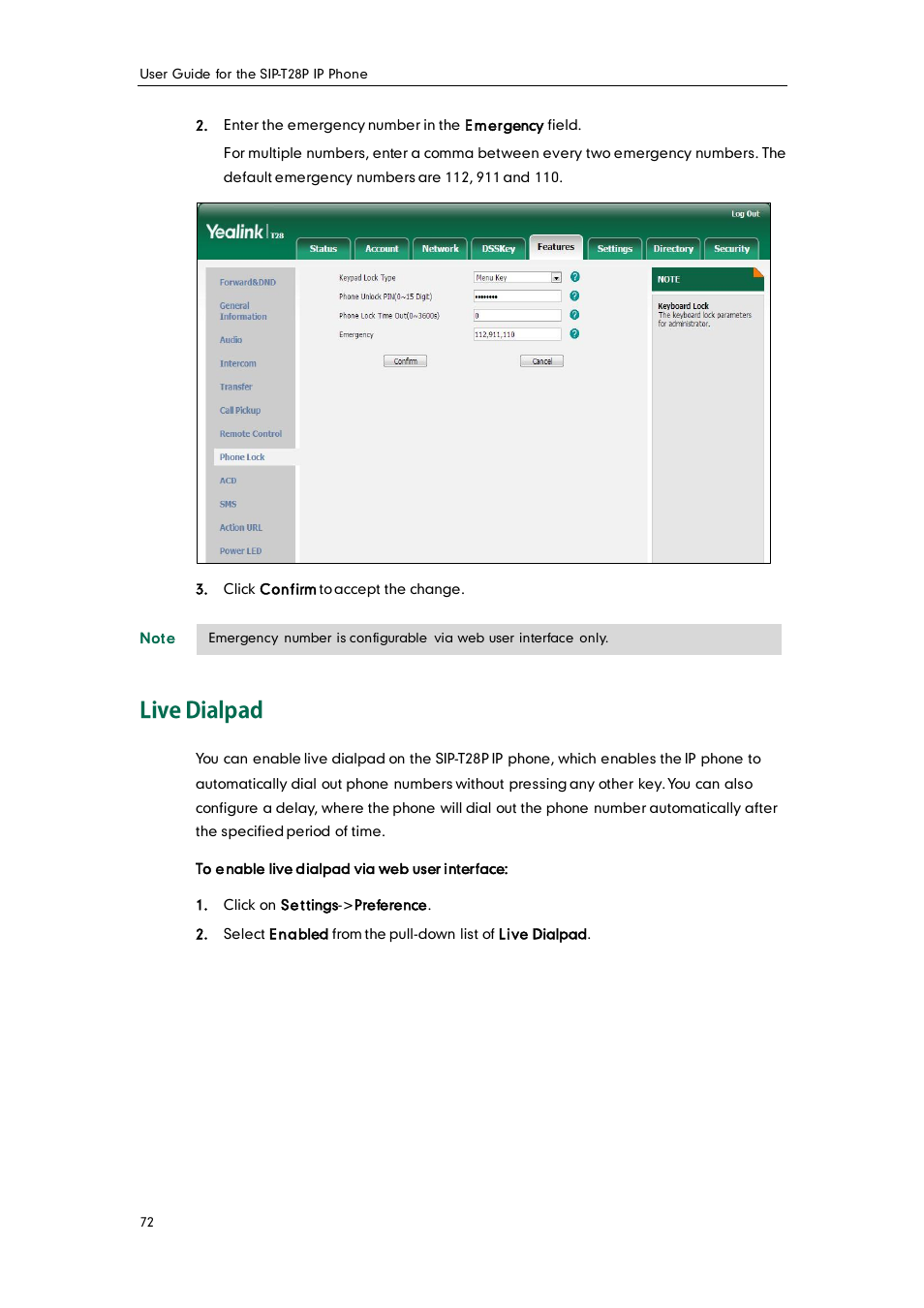 Live dialpad | Yealink SIP-T28P User Manual | Page 84 / 158