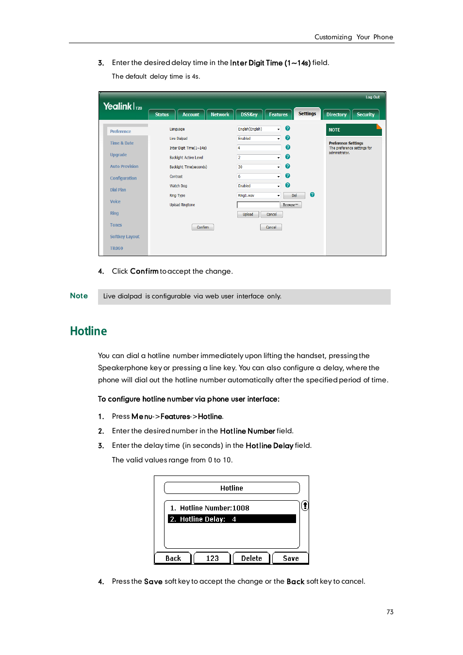 Hotline | Yealink SIP-T28P User Manual | Page 85 / 158