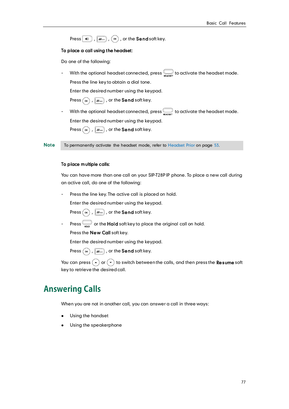 Answering calls | Yealink SIP-T28P User Manual | Page 89 / 158