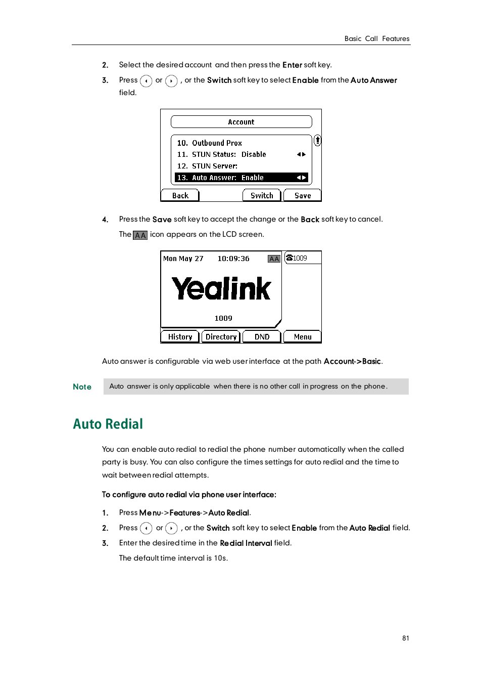 Auto redial | Yealink SIP-T28P User Manual | Page 93 / 158